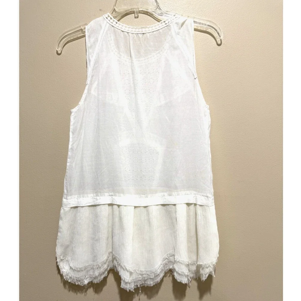 Free People Linen Crochet Lace Eyelet Peplum Cami White Boho Sheer Tank Blouse S
